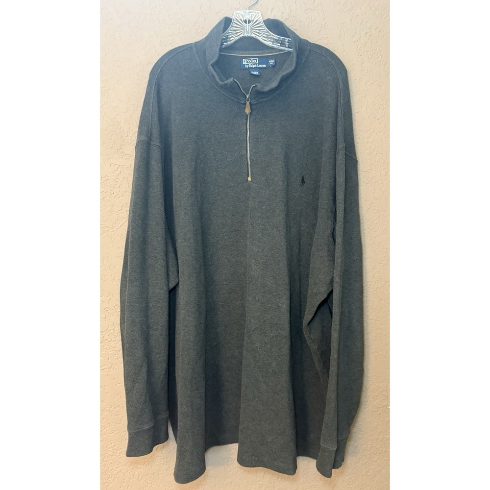 POLO RALPH LAUREN 100% Cotton Quarter Zip Gray Pullover Sweater‎ Men's Sz 4XLT